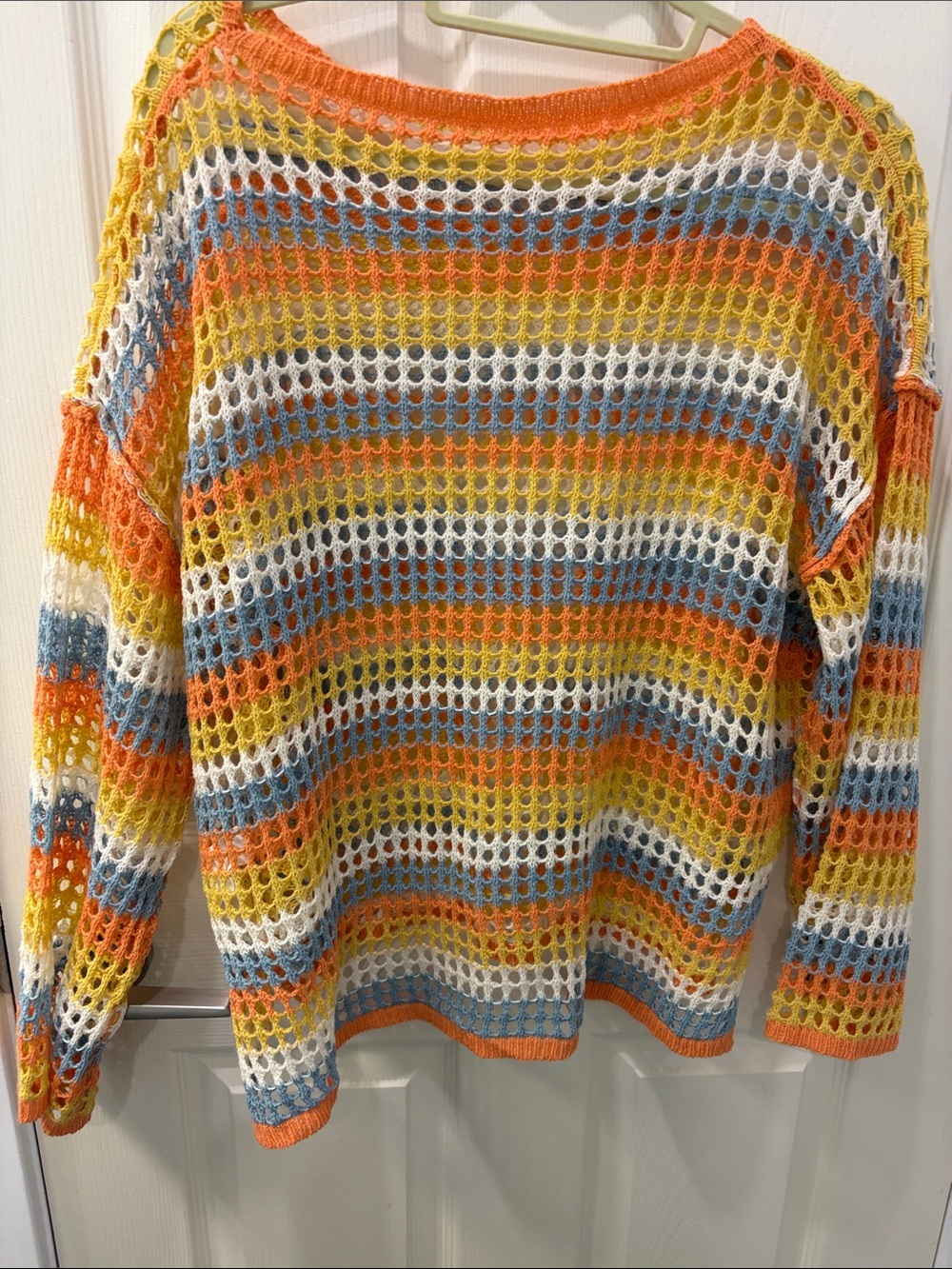 Open-Knit Striped cover up in peach, Yellow, Blue